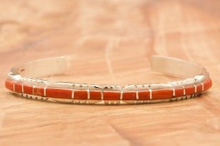 Genuine Coral Sterling Silver Zuni Indian Bracelet